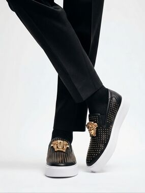 Cabuncci Luxury Leather Black and Gold Men's Loafers EU 42 US 8.5